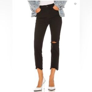 Levi's Premium 724 High Rise Straight Crop Leg Jeans Size 30 Black Distressed